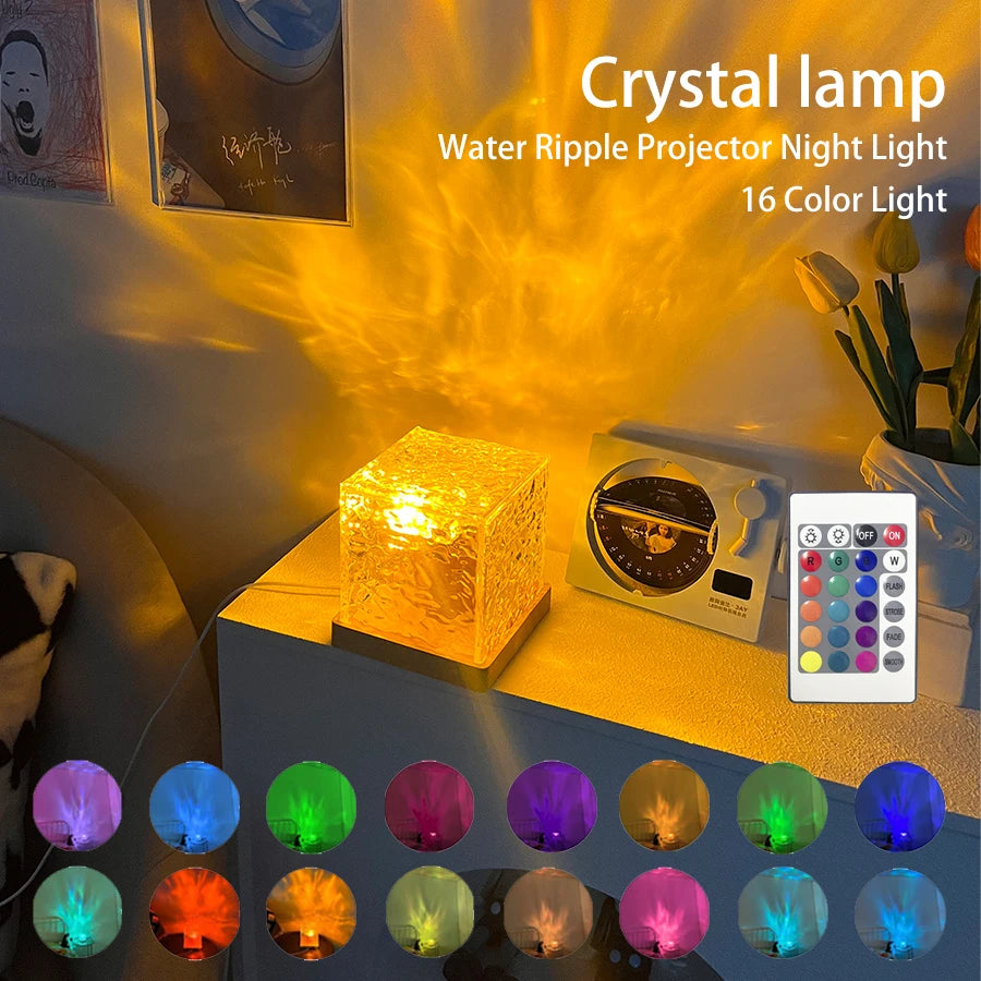 Water Ripple Lamp: 16 Colors & Rotating Flame Effect.